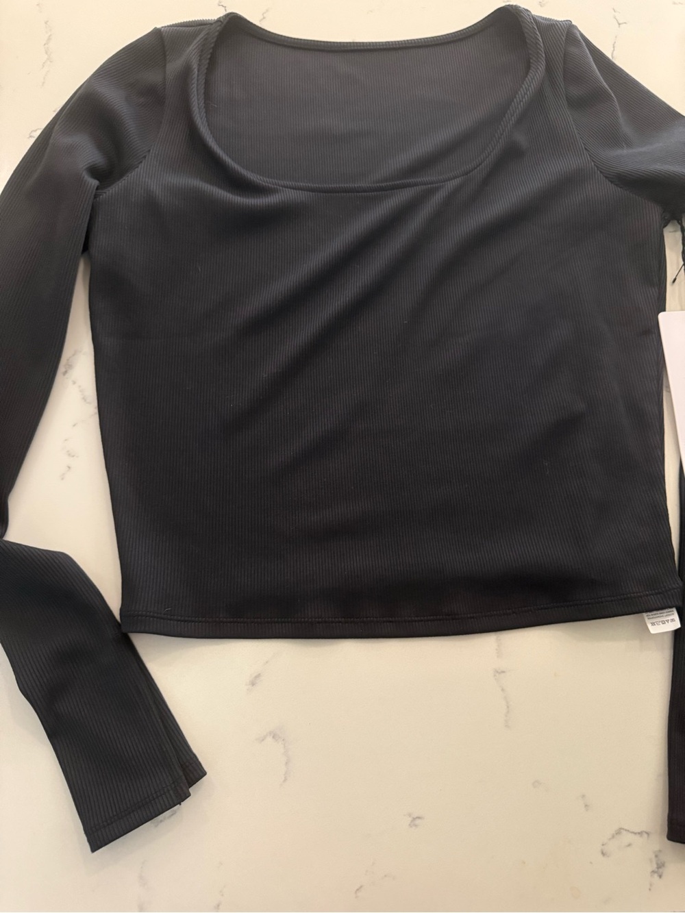 ALO Yoga Black Ribbed Long-Sleeve Scoop Neck Top